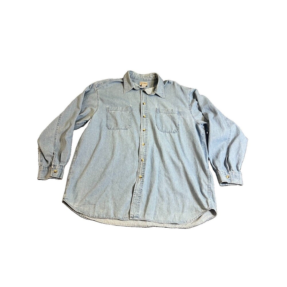 Vtg High Sierra Denim Shirt Mens 2XL Button Down Blue 100% Cotton Pocket Chore